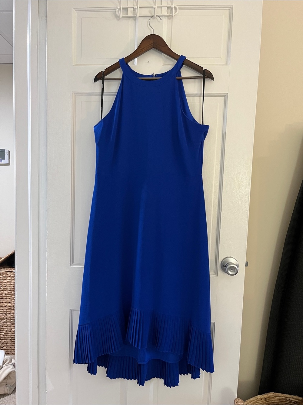 Kensie Sleeveless Cobalt Blue High-Low Pleated-Hem Dress